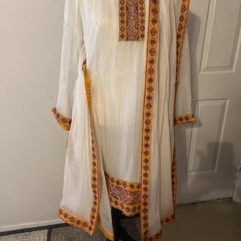Pakistani Indian Three Piece Formal Dress Shirt And Dupata Embroidered